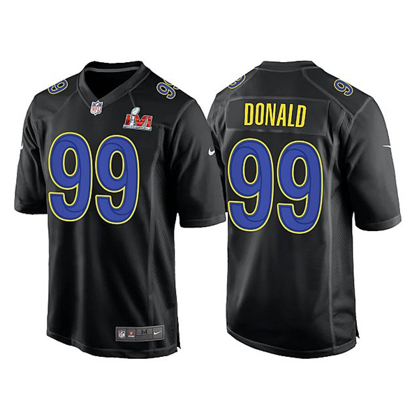 Men's Los Angeles Rams #99 Aaron Donald 2022 Black Super Bowl LVI Game Stitched Jersey Men's Los Angeles Rams #99 Aaron Donald 2022 Black Super Bowl LVI Game Stitched Jersey